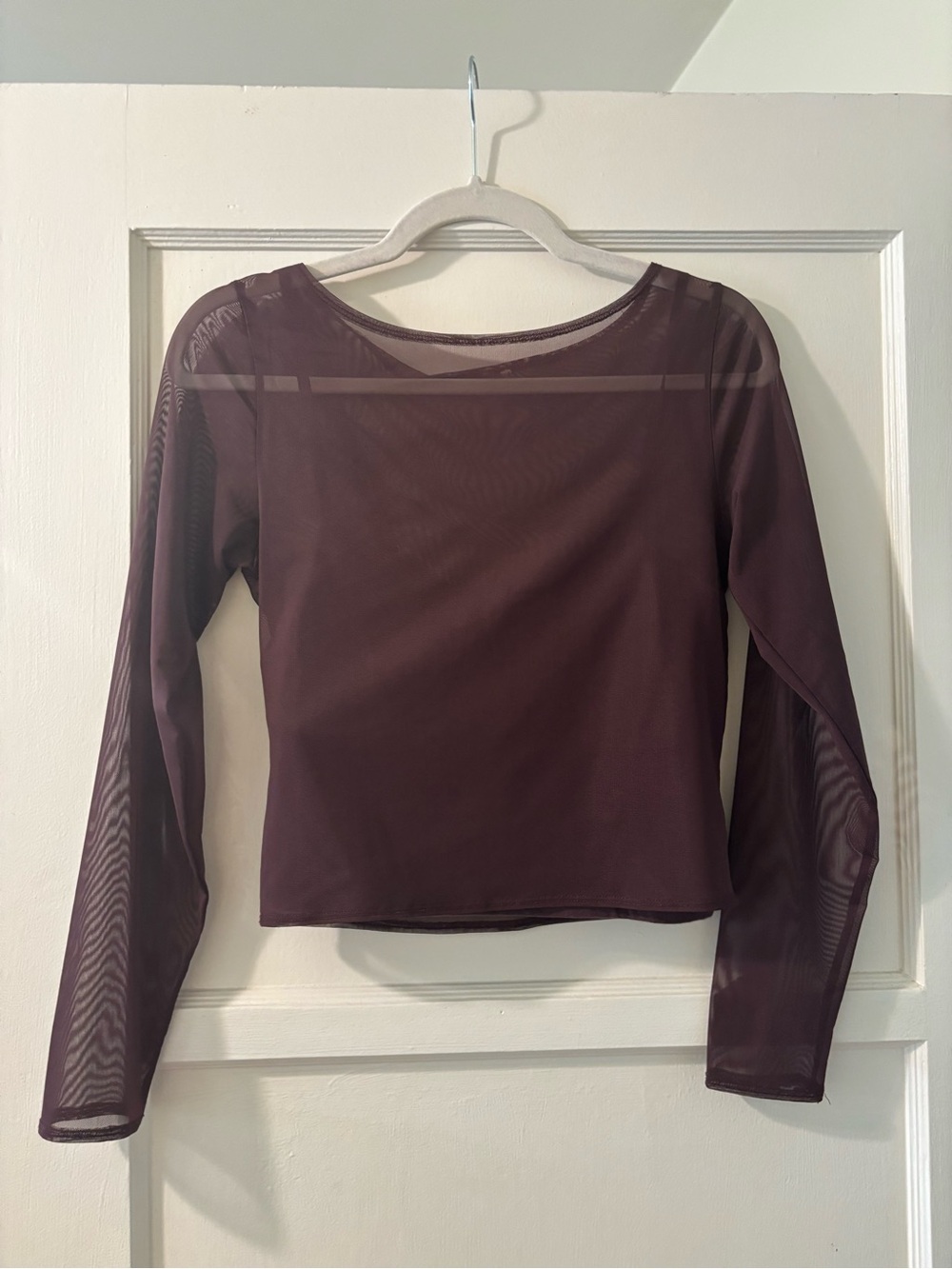Abercrombie & Fitch Burgundy Sheer Long-Sleeve Mesh Top - Picture 2 of 3